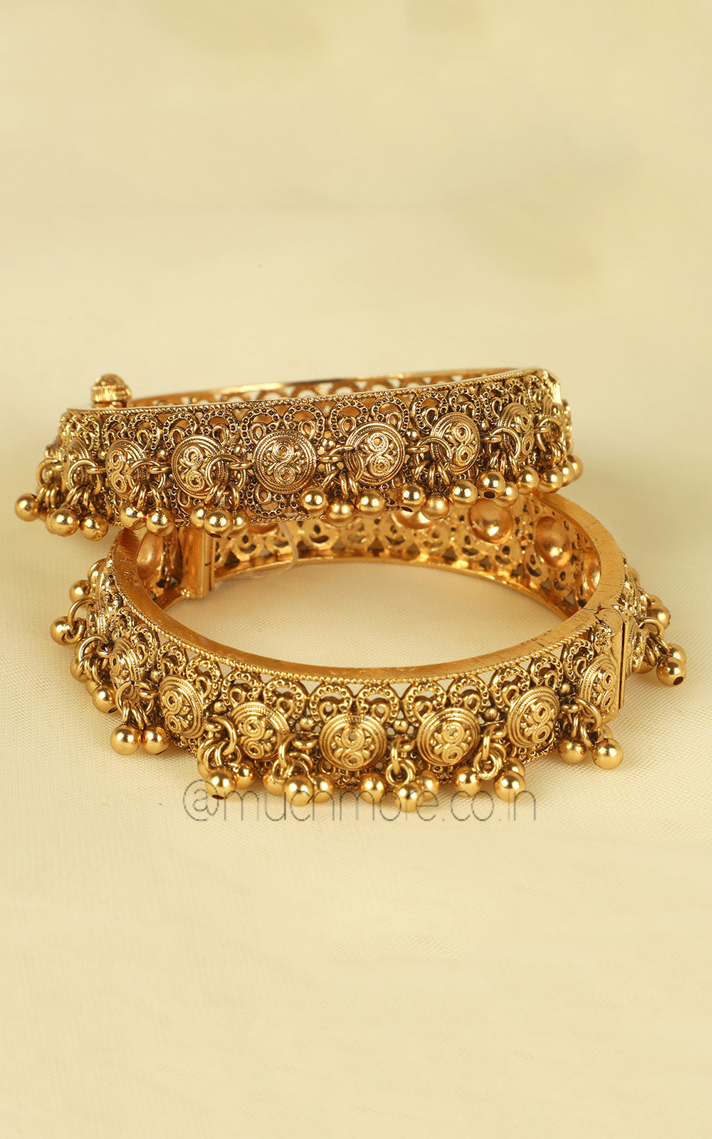 Gold Polish Kada Bangles With Carving Work At Much More