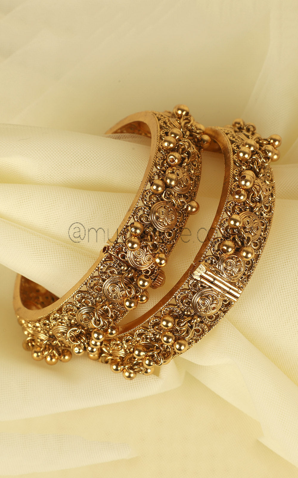Gold Polish Kada Bangles With Carving Work At Much More