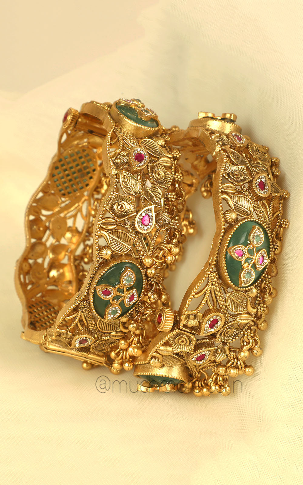 Shop  Now Mint Green Ruby Gold Polish Kangan Bangles
