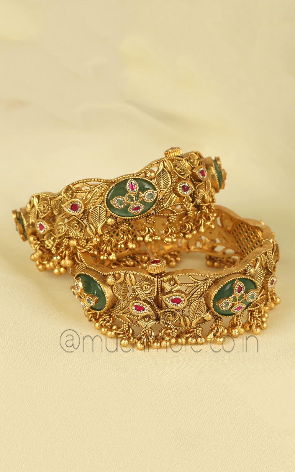 Shop  Now Mint Green Ruby Gold Polish Kangan Bangles