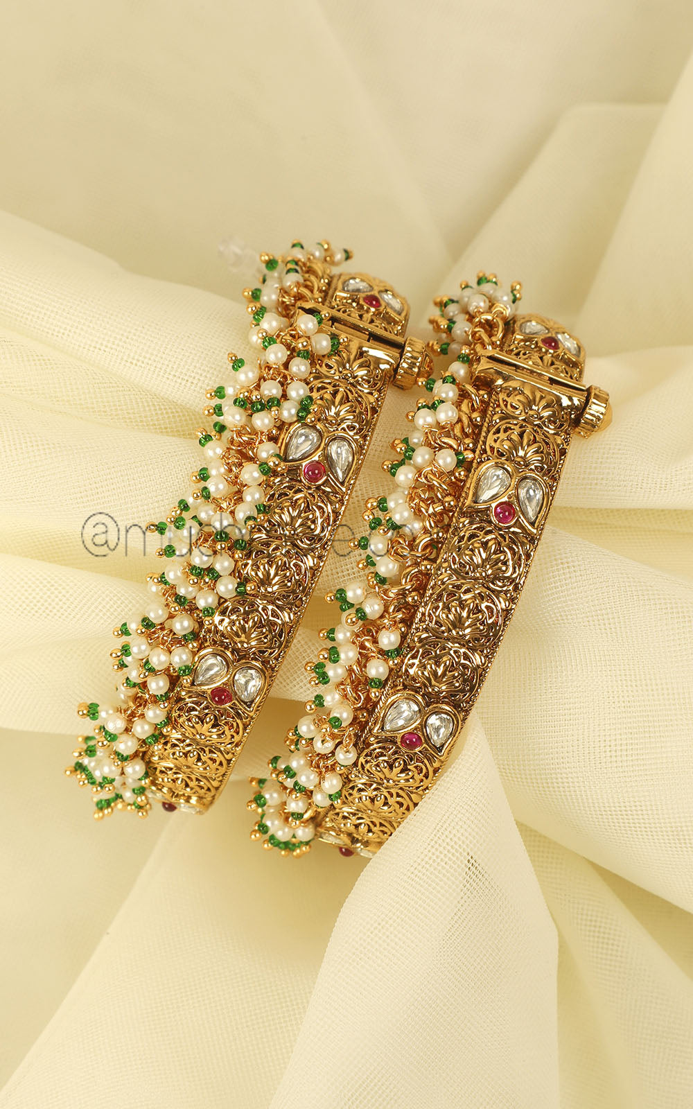 Buy Pearl Hanging Traditional Gold Look Bangles Online