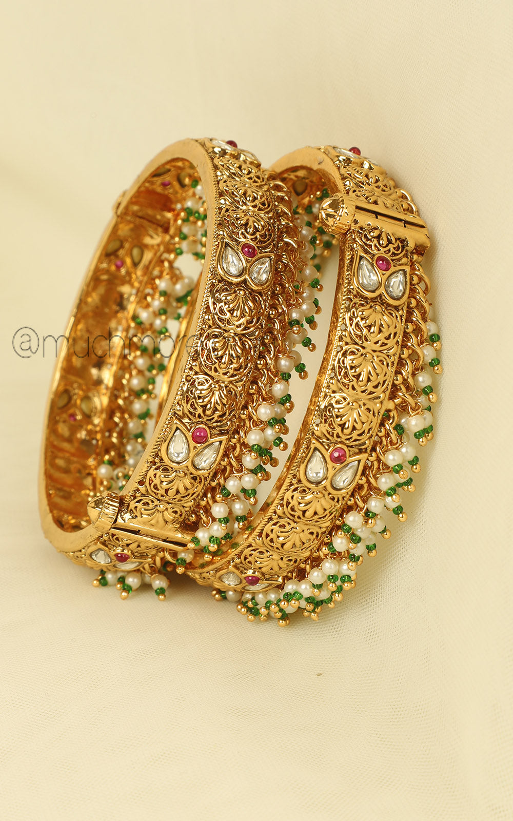 Buy Pearl Hanging Traditional Gold Look Bangles Online