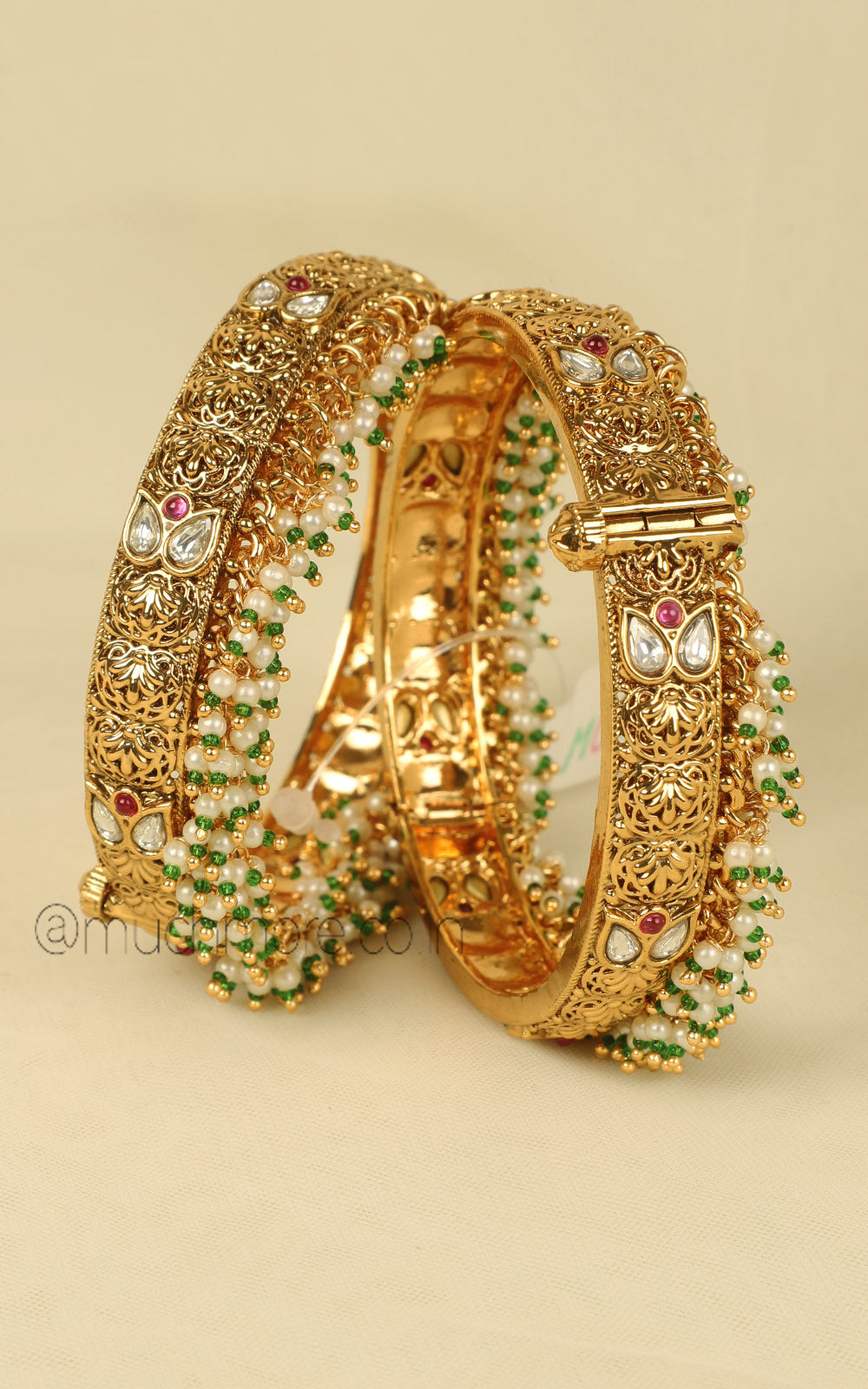Buy Pearl Hanging Traditional Gold Look Bangles Online