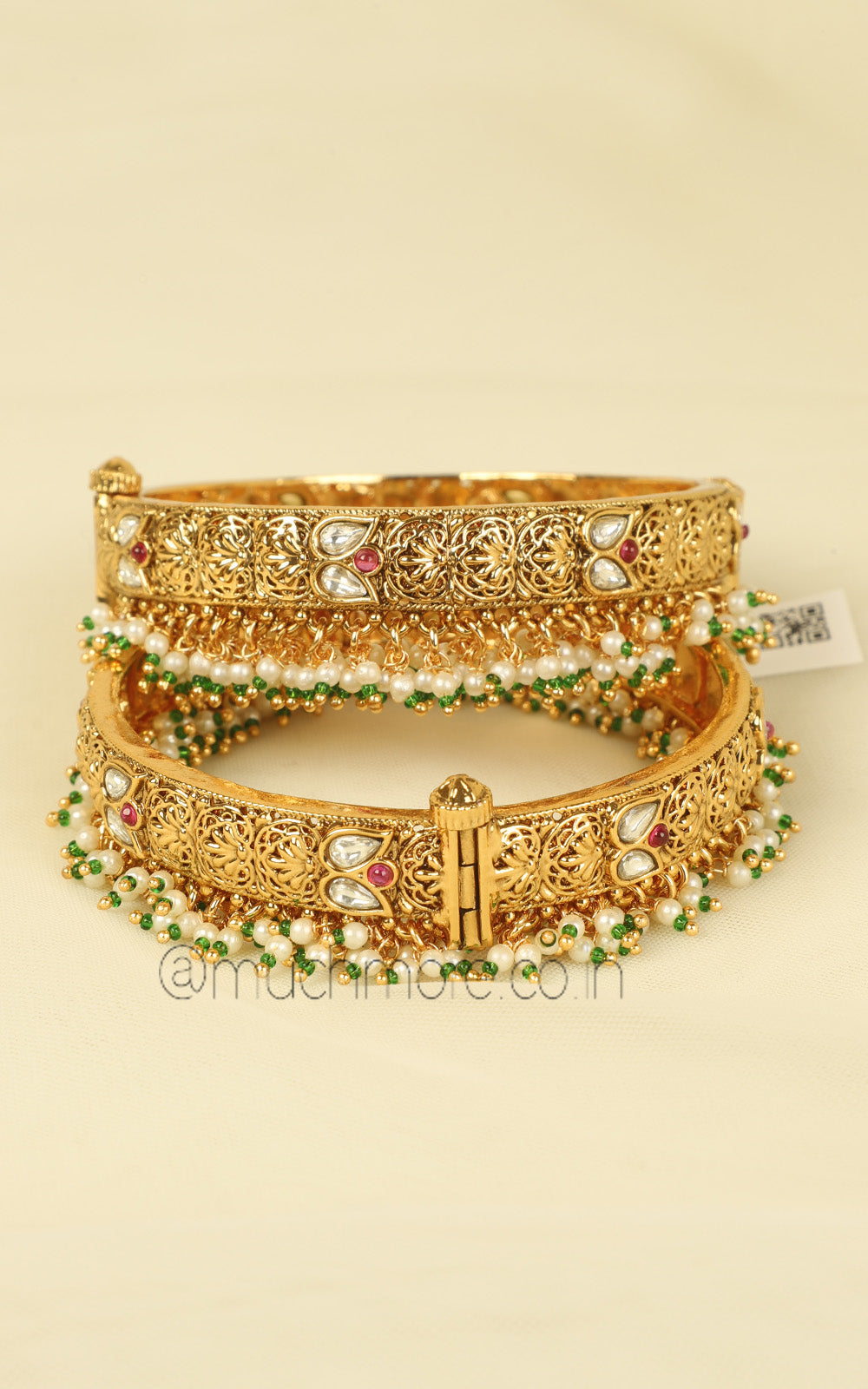Buy Pearl Hanging Traditional Gold Look Bangles Online
