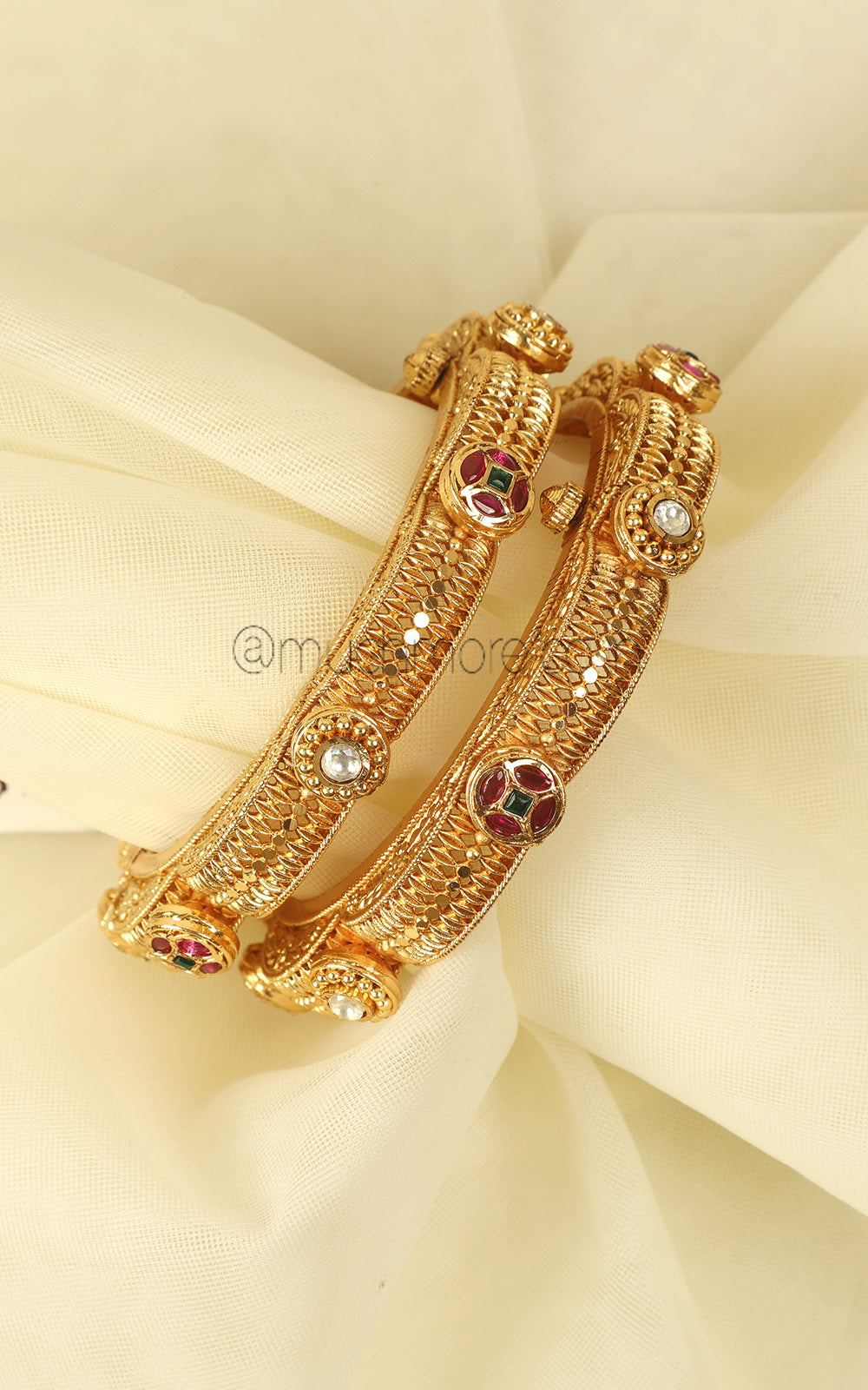 Ruby Green Gold Look Pacheli Style Bangles Kangan