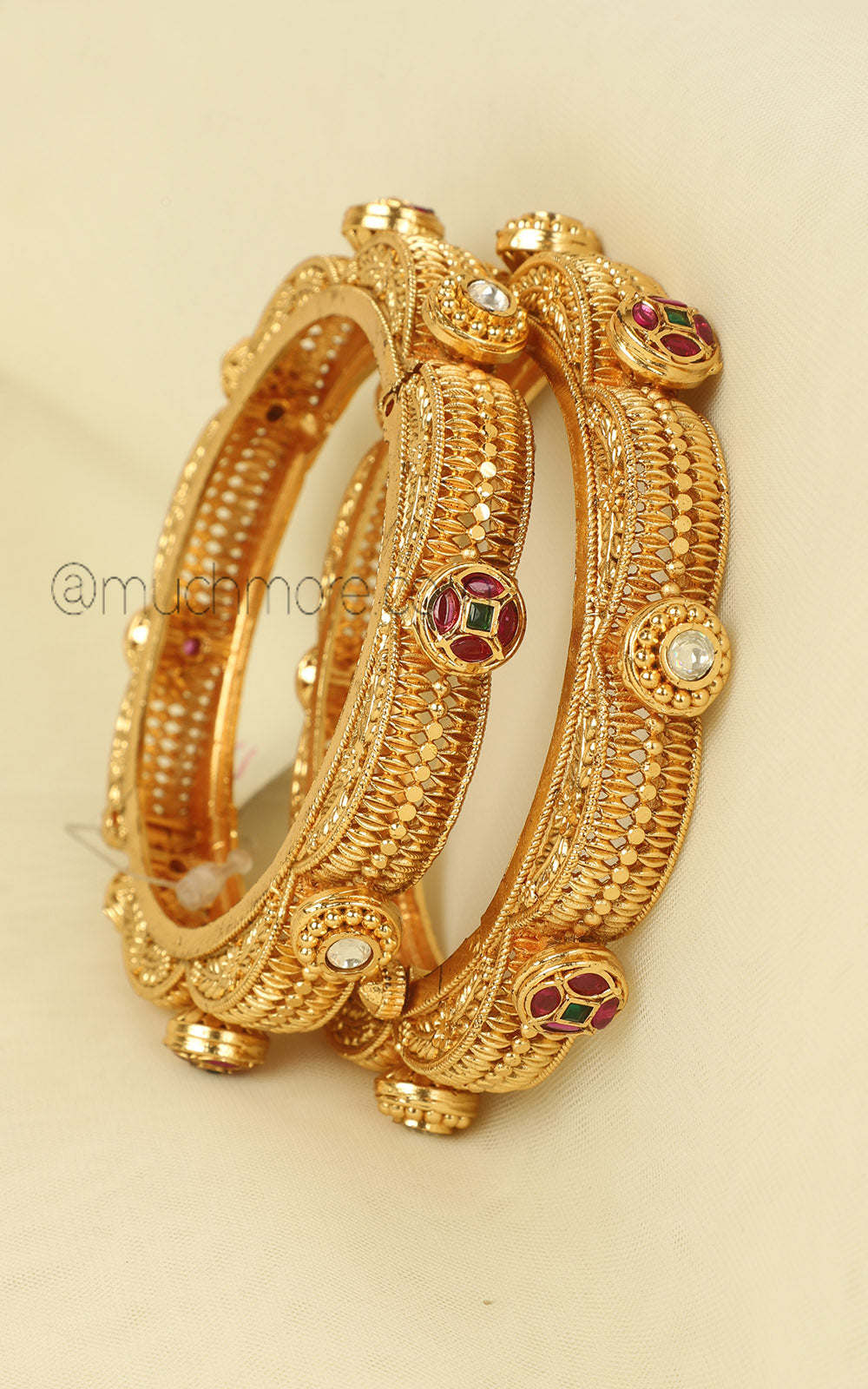 Ruby Green Gold Look Pacheli Style Bangles Kangan