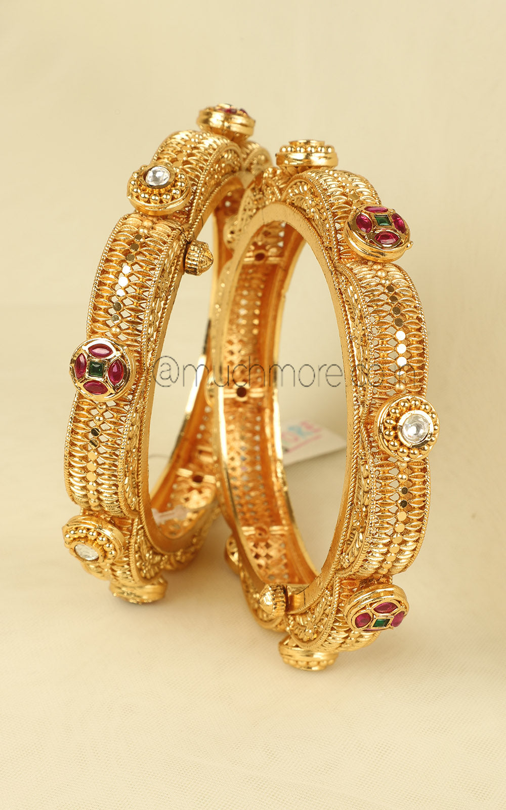 Ruby Green Gold Look Pacheli Style Bangles Kangan