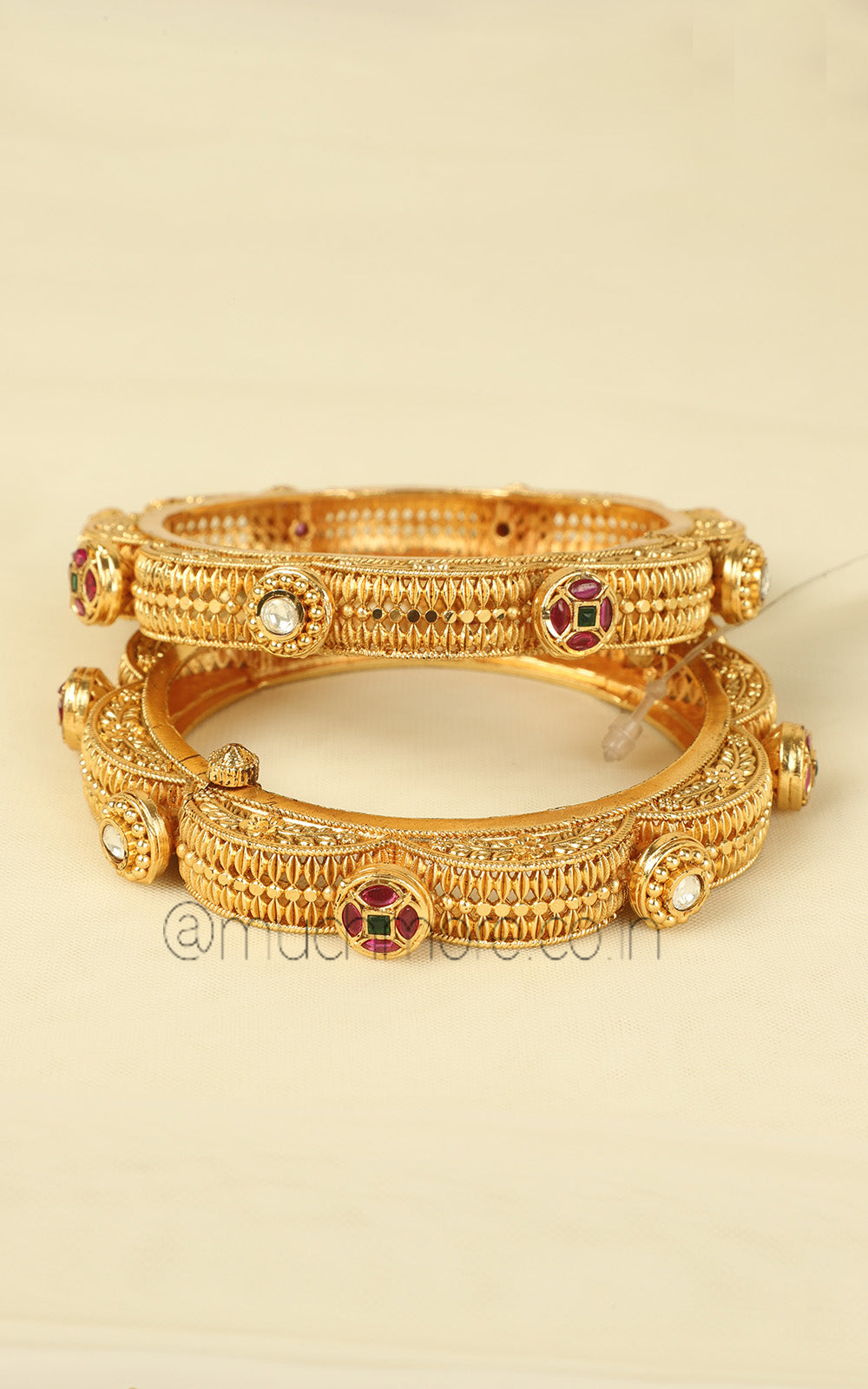 Ruby Green Gold Look Pacheli Style Bangles Kangan