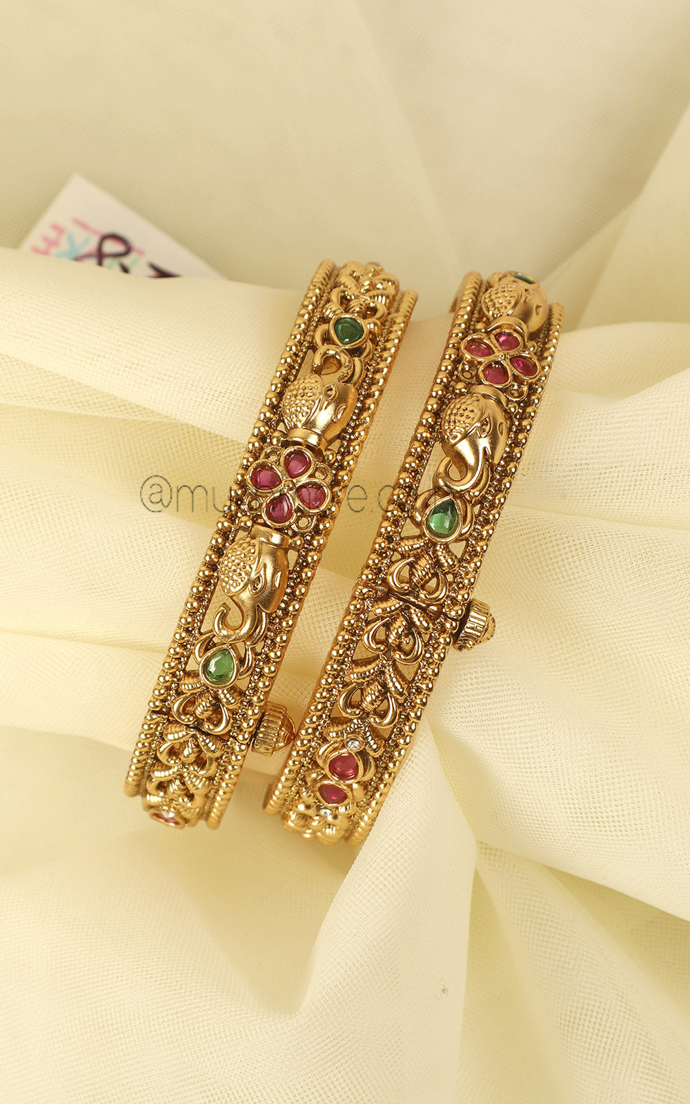 Elephant Truck Gold Look Ruby Green Bangles