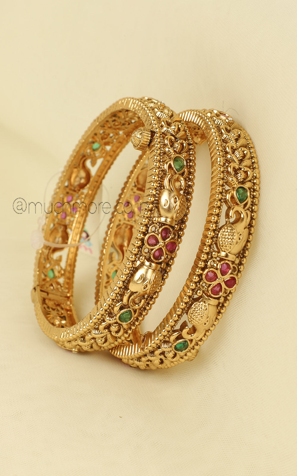 Elephant Truck Gold Look Ruby Green Bangles