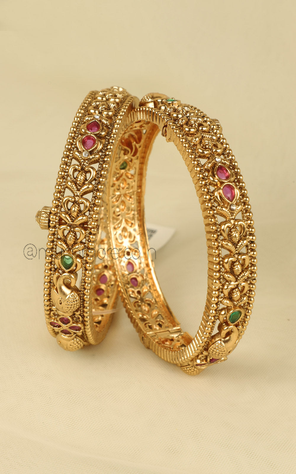 Elephant Truck Gold Look Ruby Green Bangles
