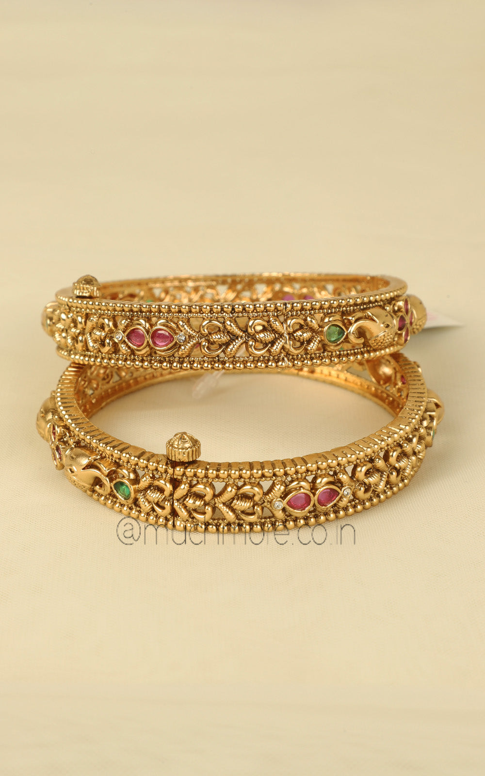 Elephant Truck Gold Look Ruby Green Bangles
