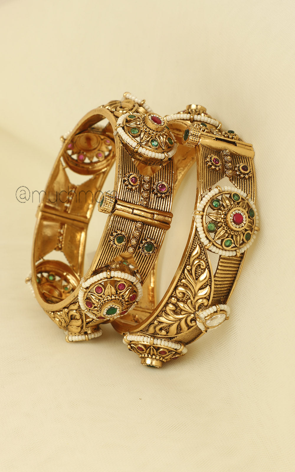 Shop Gold Polish Ruby Green Traditional Kada Bangles