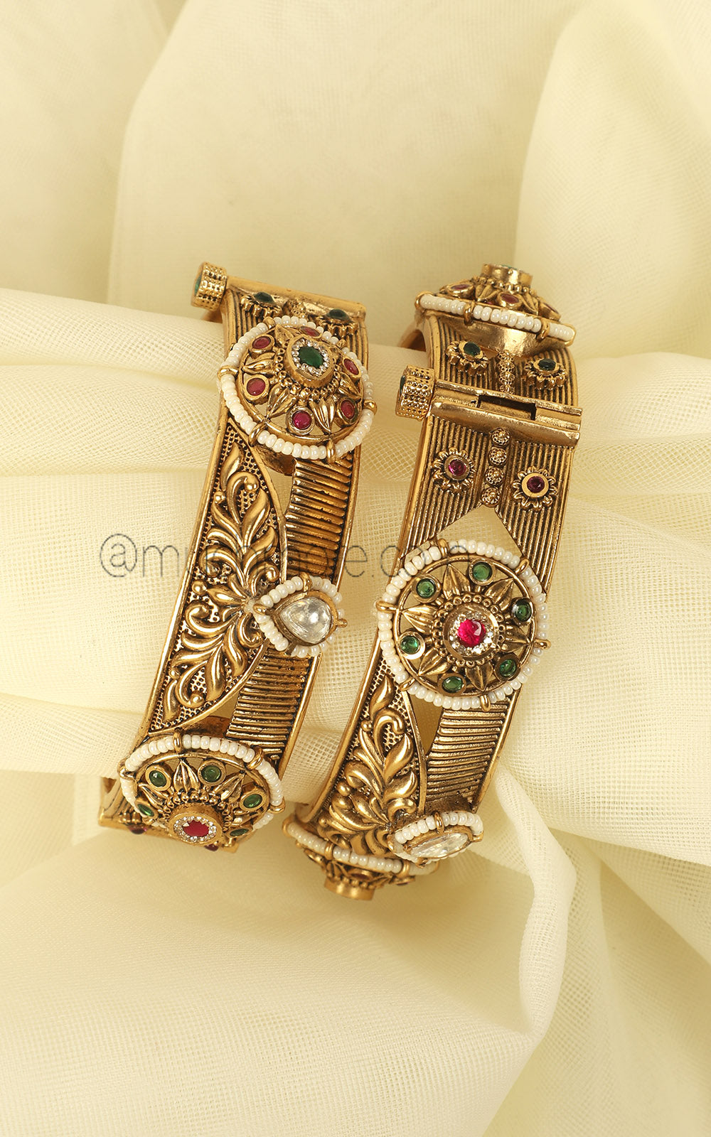 Shop Gold Polish Ruby Green Traditional Kada Bangles