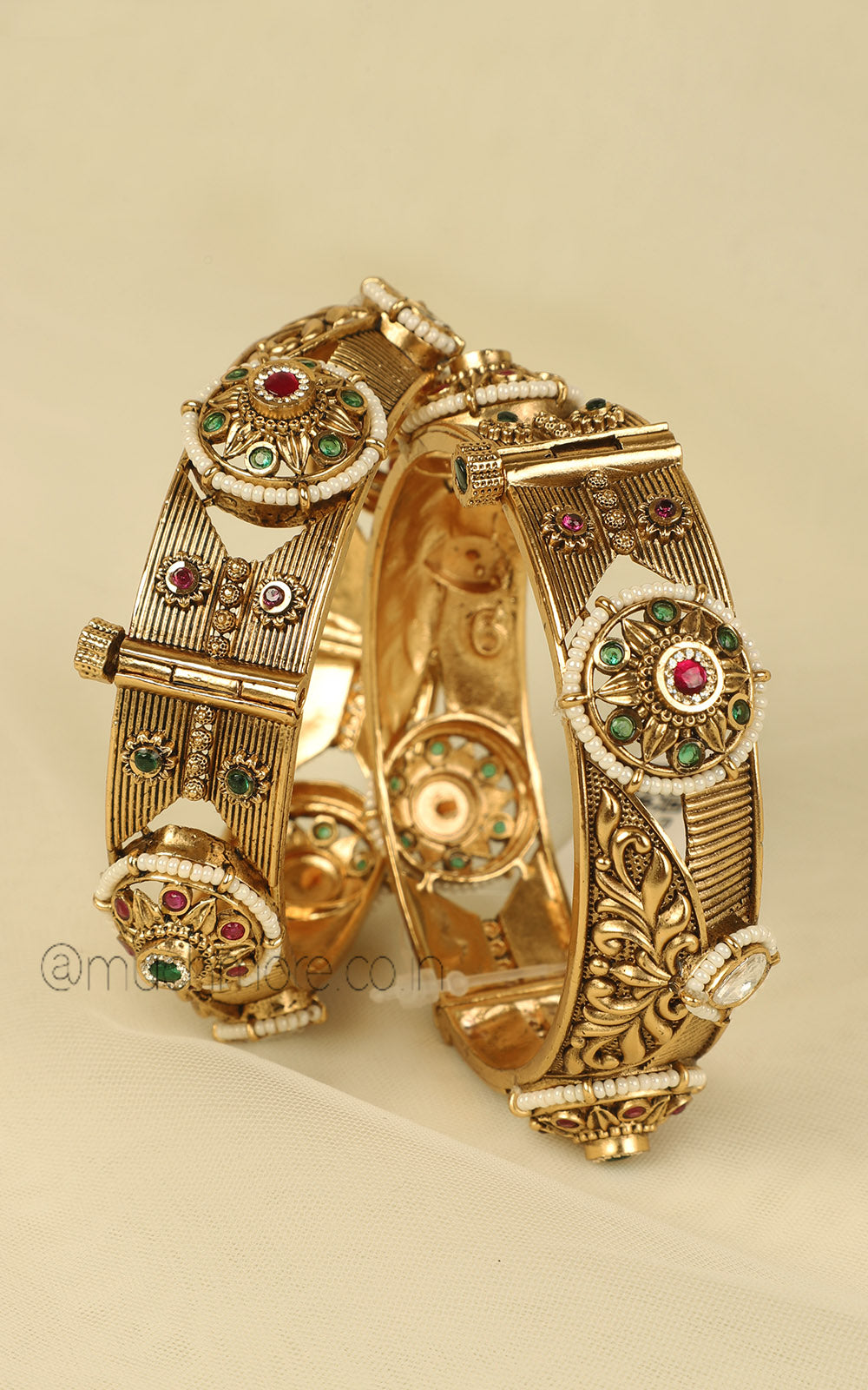 Shop Gold Polish Ruby Green Traditional Kada Bangles