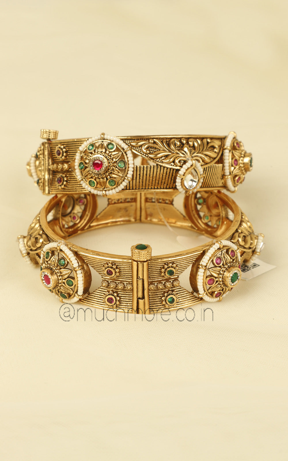 Shop Gold Polish Ruby Green Traditional Kada Bangles