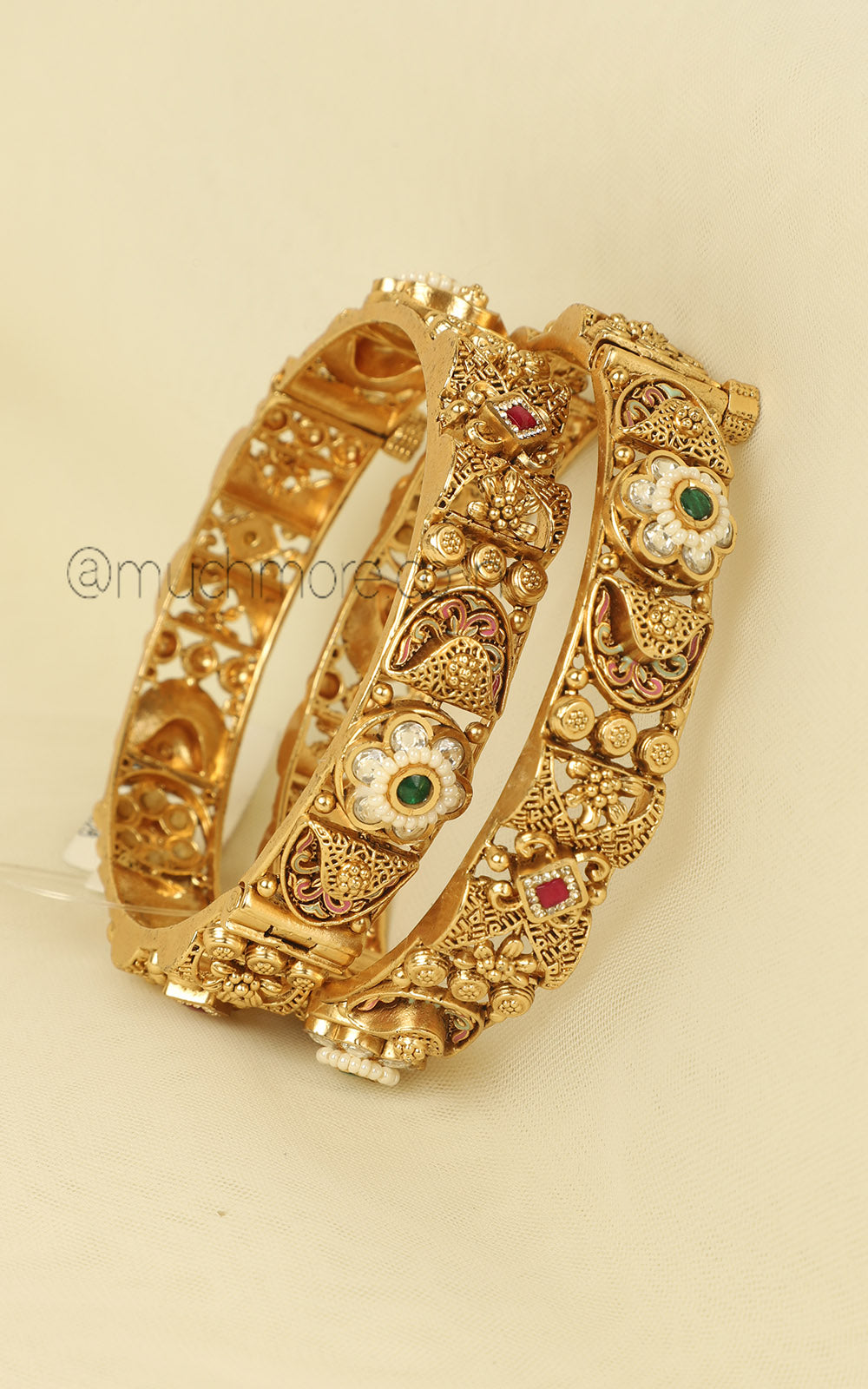 Daily Wear Gold Look Ruby Green Bangles Online In India