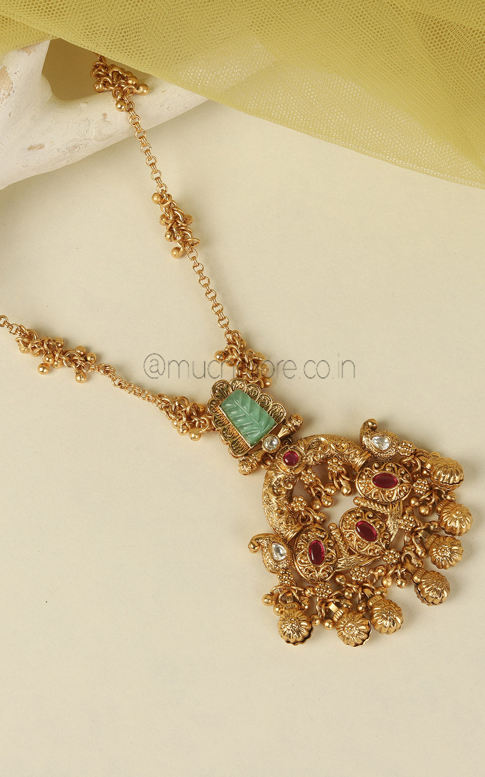 Gold Look Pendant Set With Ruby And Mint Geen Color