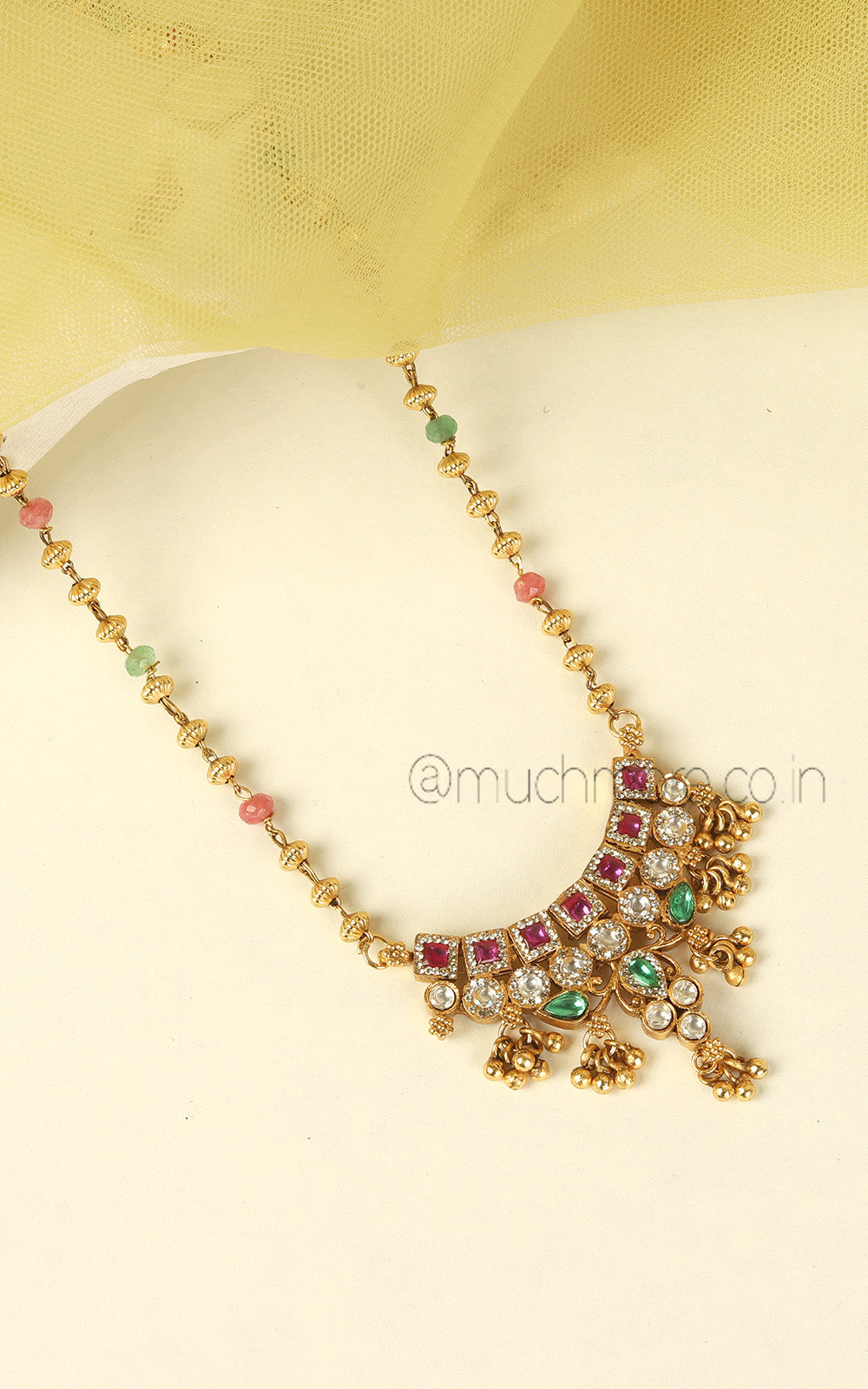 Light Weight Ruby Green Pendant With Earrings
