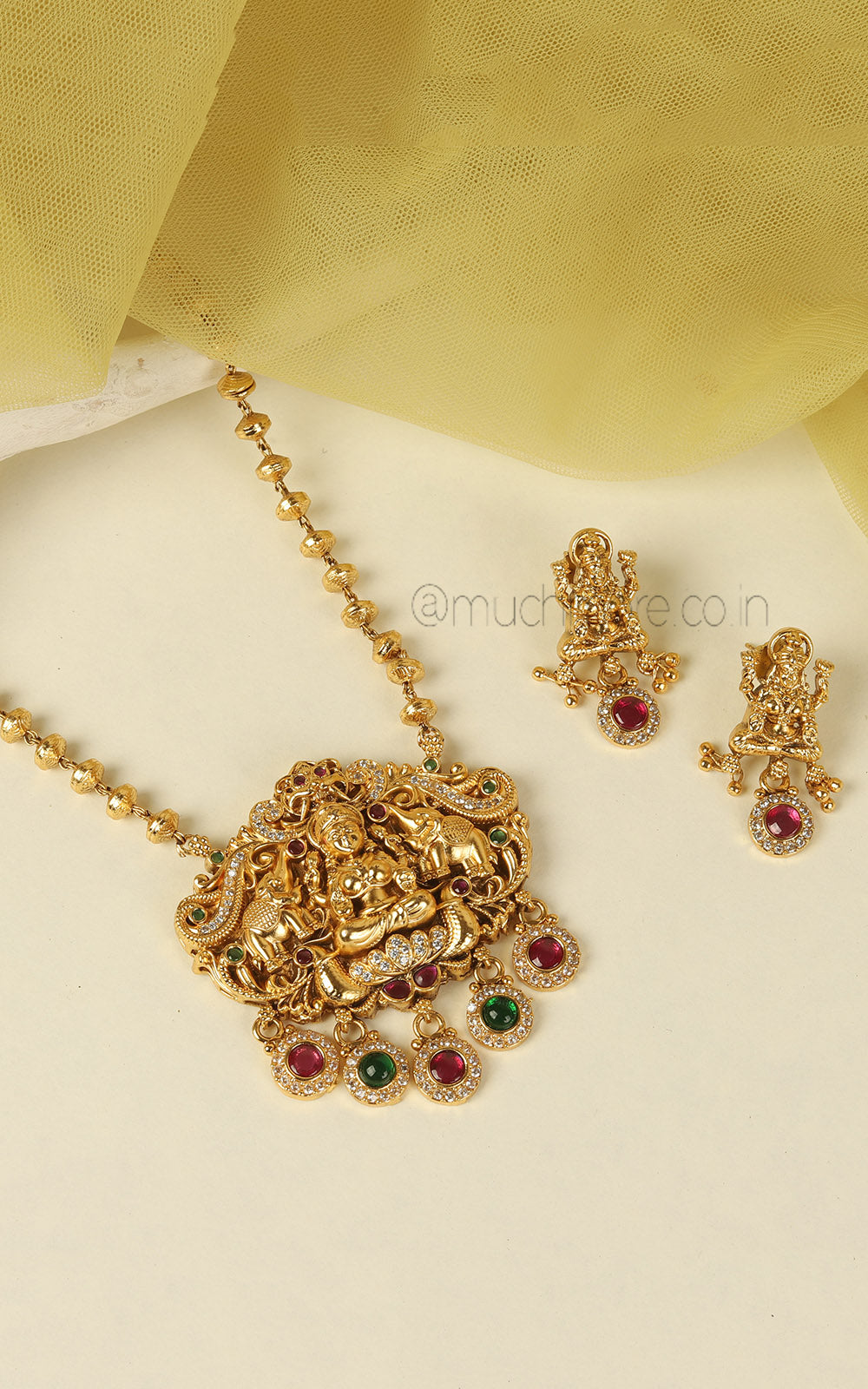 Temple Work Gold Look Pendant With Earrings At Much More