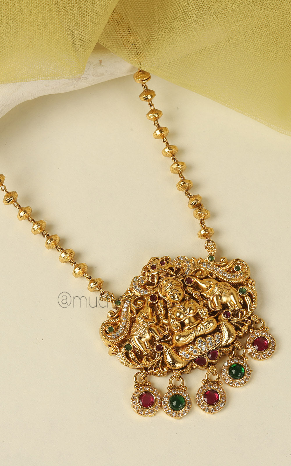Temple Work Gold Look Pendant With Earrings At Much More