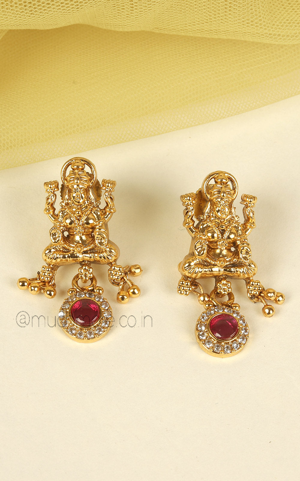 Temple Work Gold Look Pendant With Earrings At Much More