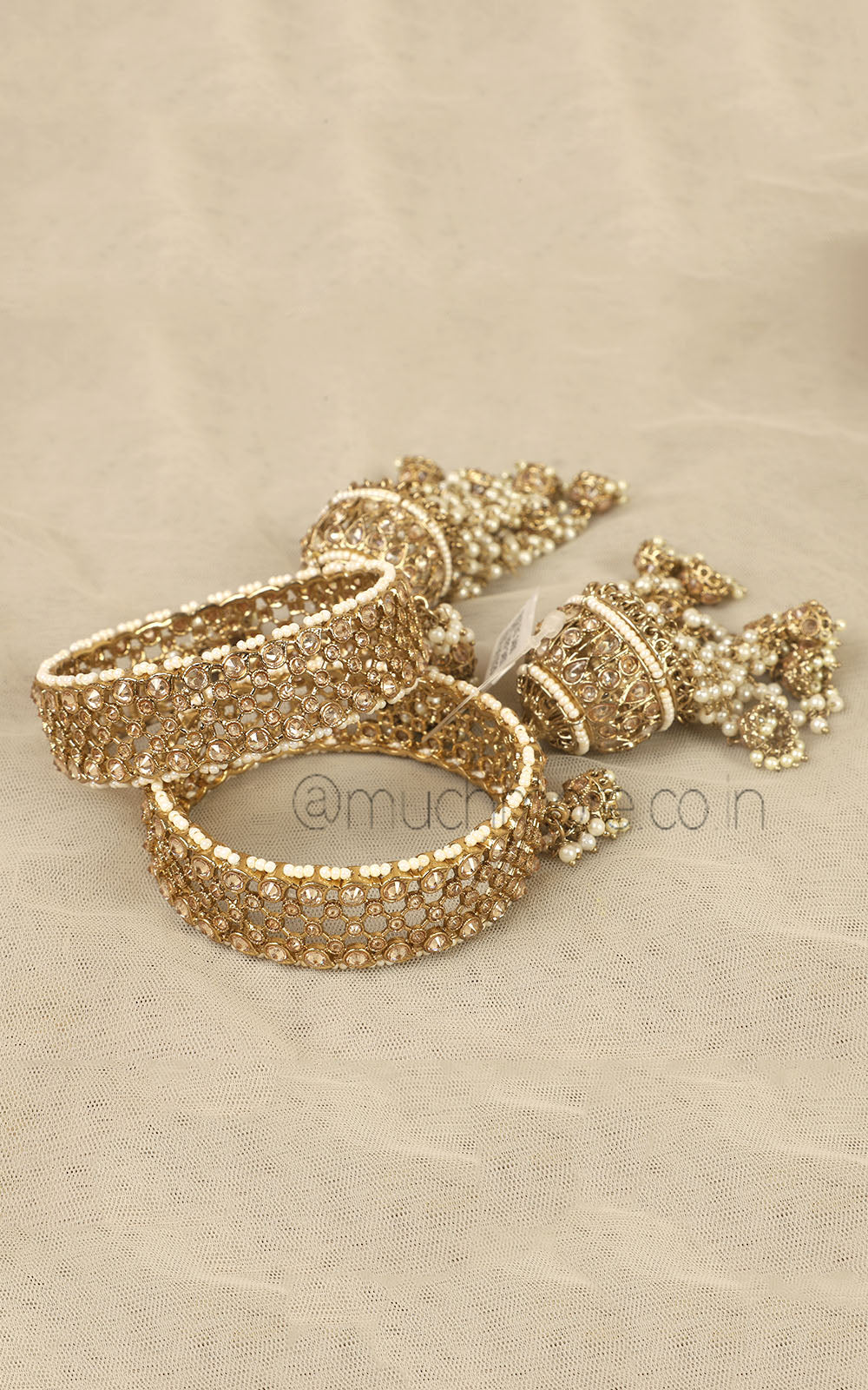 Jhumki Latkan Antique Gold Polish Bangles For Bride