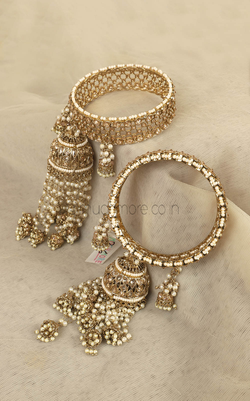 Jhumki Latkan Antique Gold Polish Bangles For Bride
