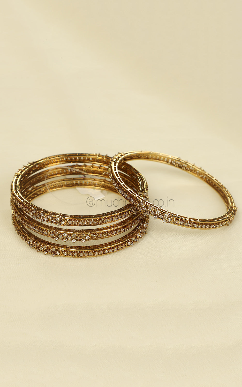 Set Of 4 Antique Gold Polish With Diamond Bangles Buy Online