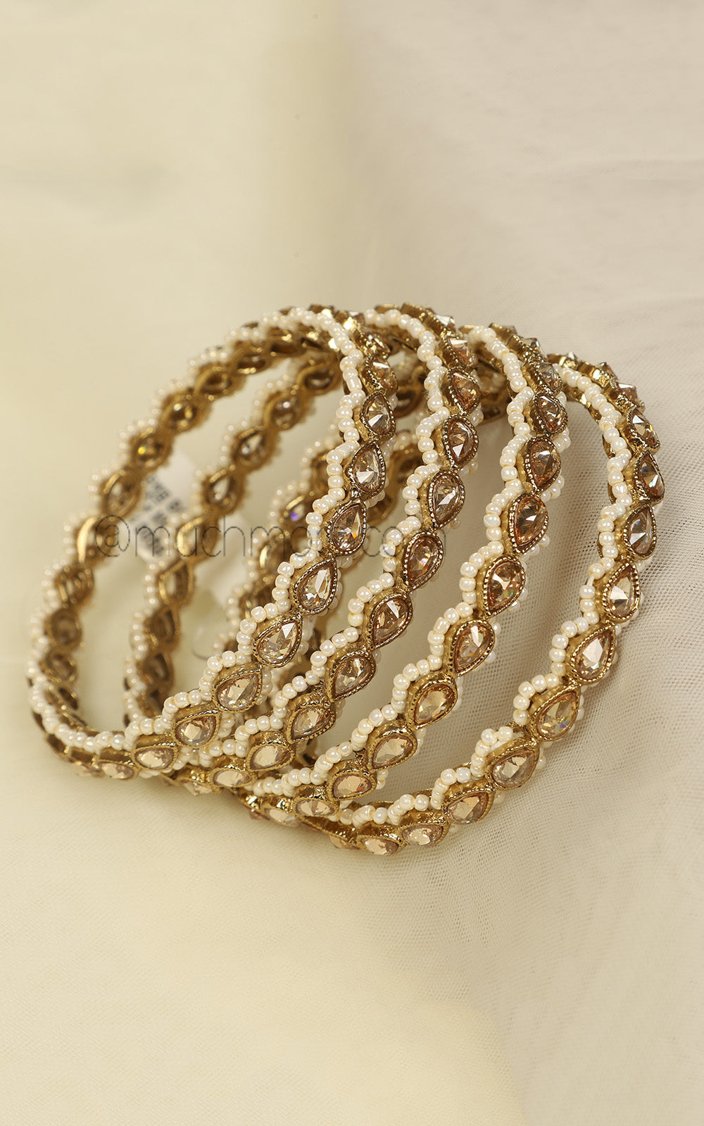 Shop Champagne Color Bangles With Pearl Bangles