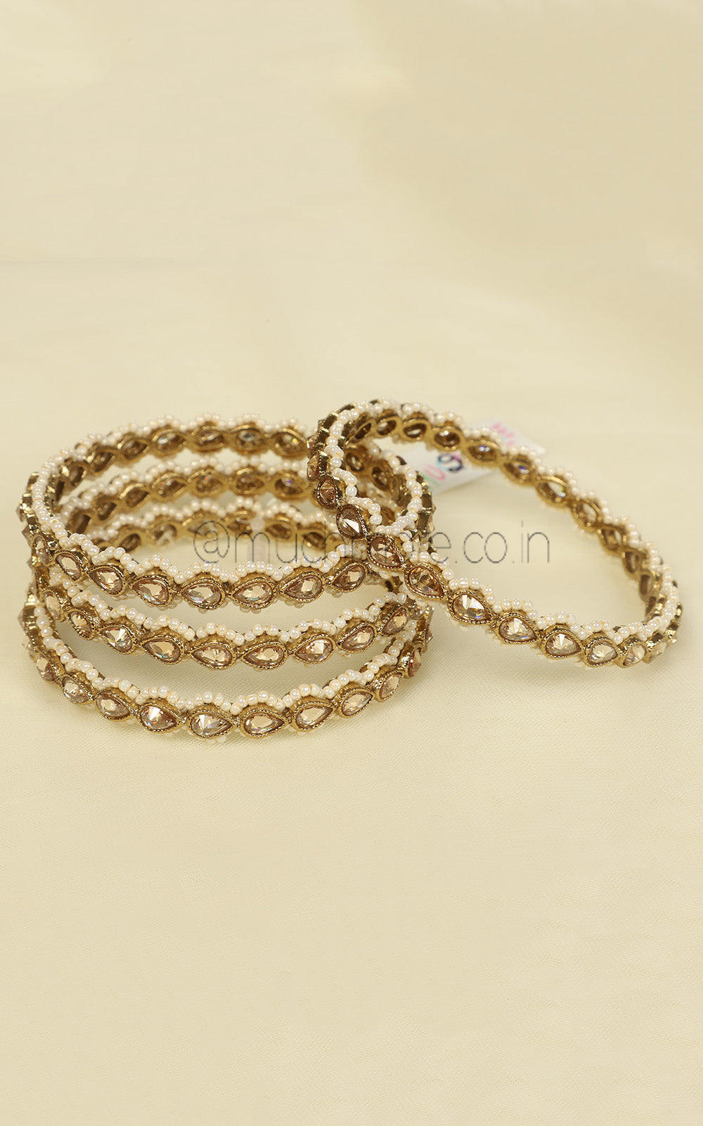 Shop Champagne Color Bangles With Pearl Bangles