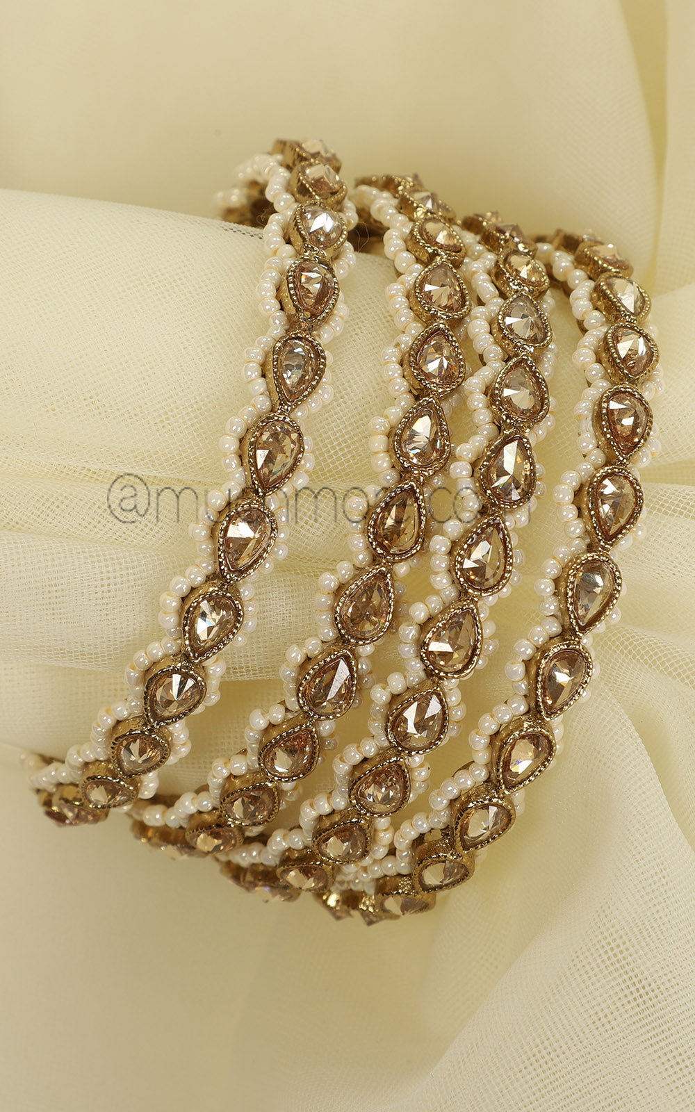Shop Champagne Color Bangles With Pearl Bangles