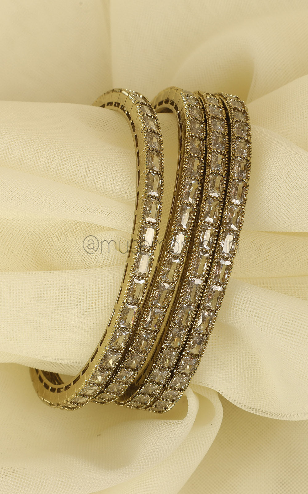 Elegant Antique Gold Bangles | Reverse AD Stone Set