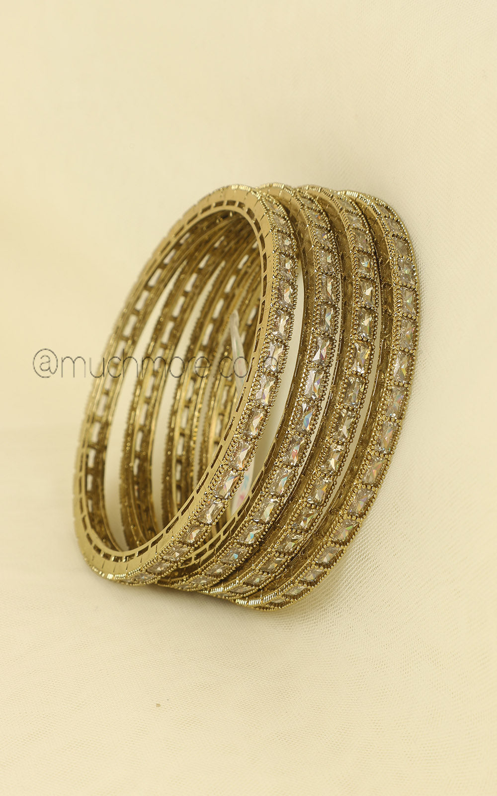 Elegant Antique Gold Bangles | Reverse AD Stone Set
