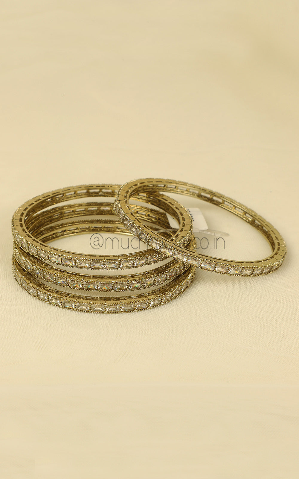 Elegant Antique Gold Bangles | Reverse AD Stone Set