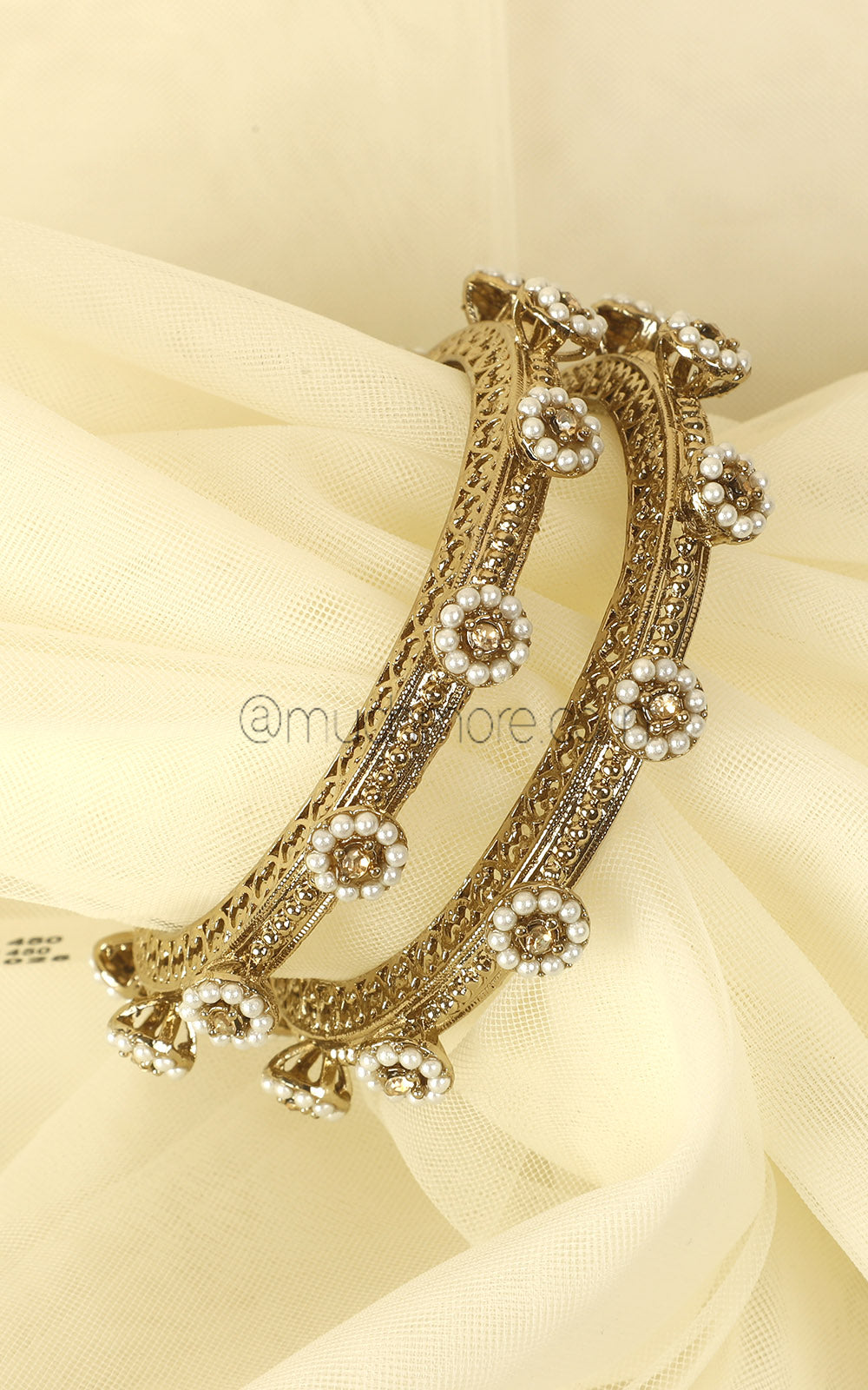 Pearl Pacheli Bangles in Antique Gold
