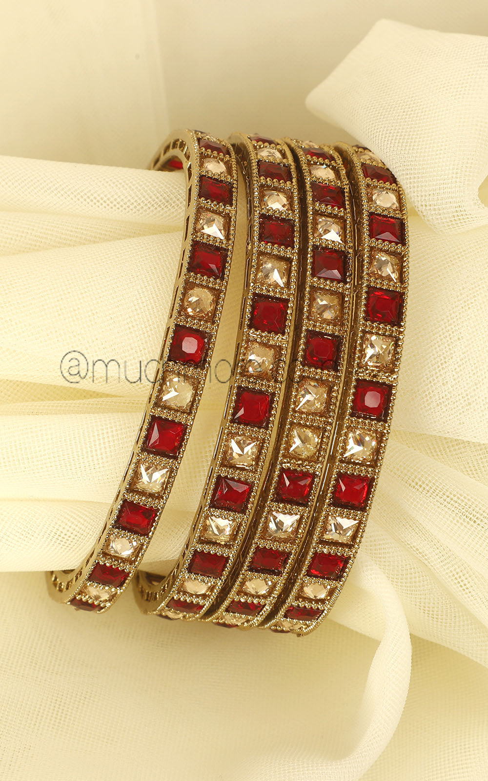 Gold Polish Ruby Color Festive Bangles For Women