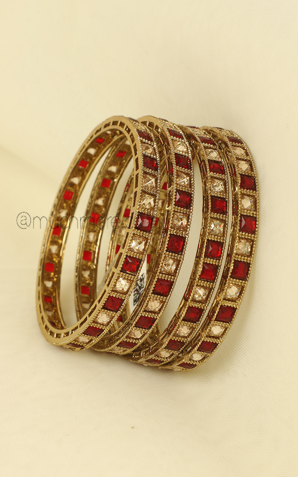 Gold Polish Ruby Color Festive Bangles For Women
