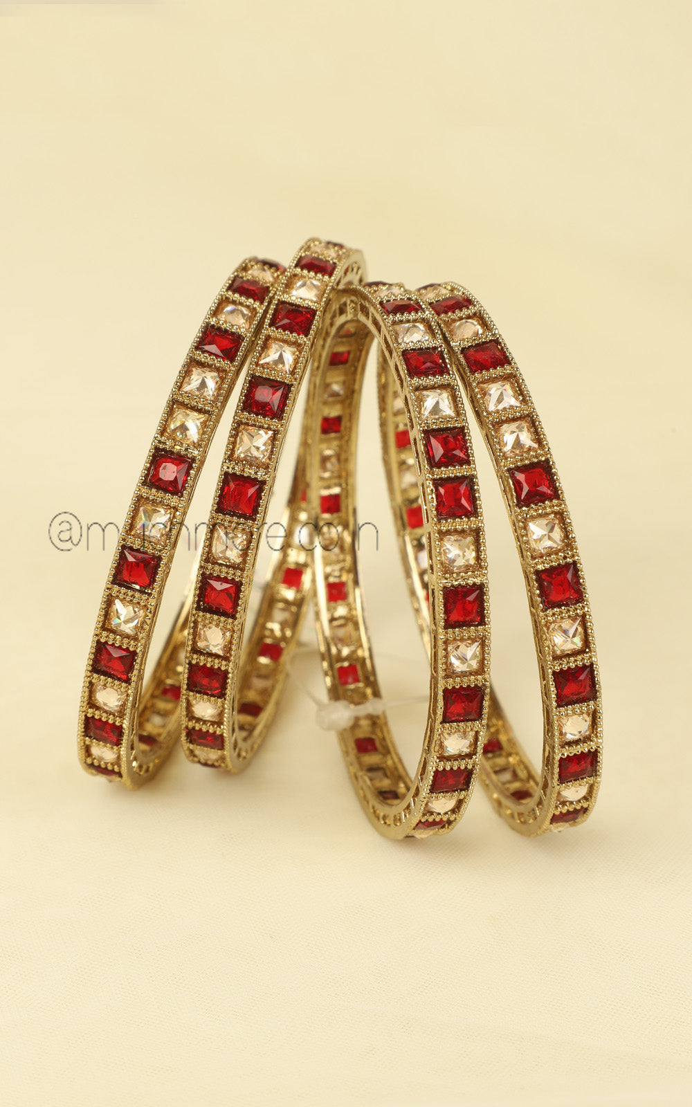 Gold Polish Ruby Color Festive Bangles For Women