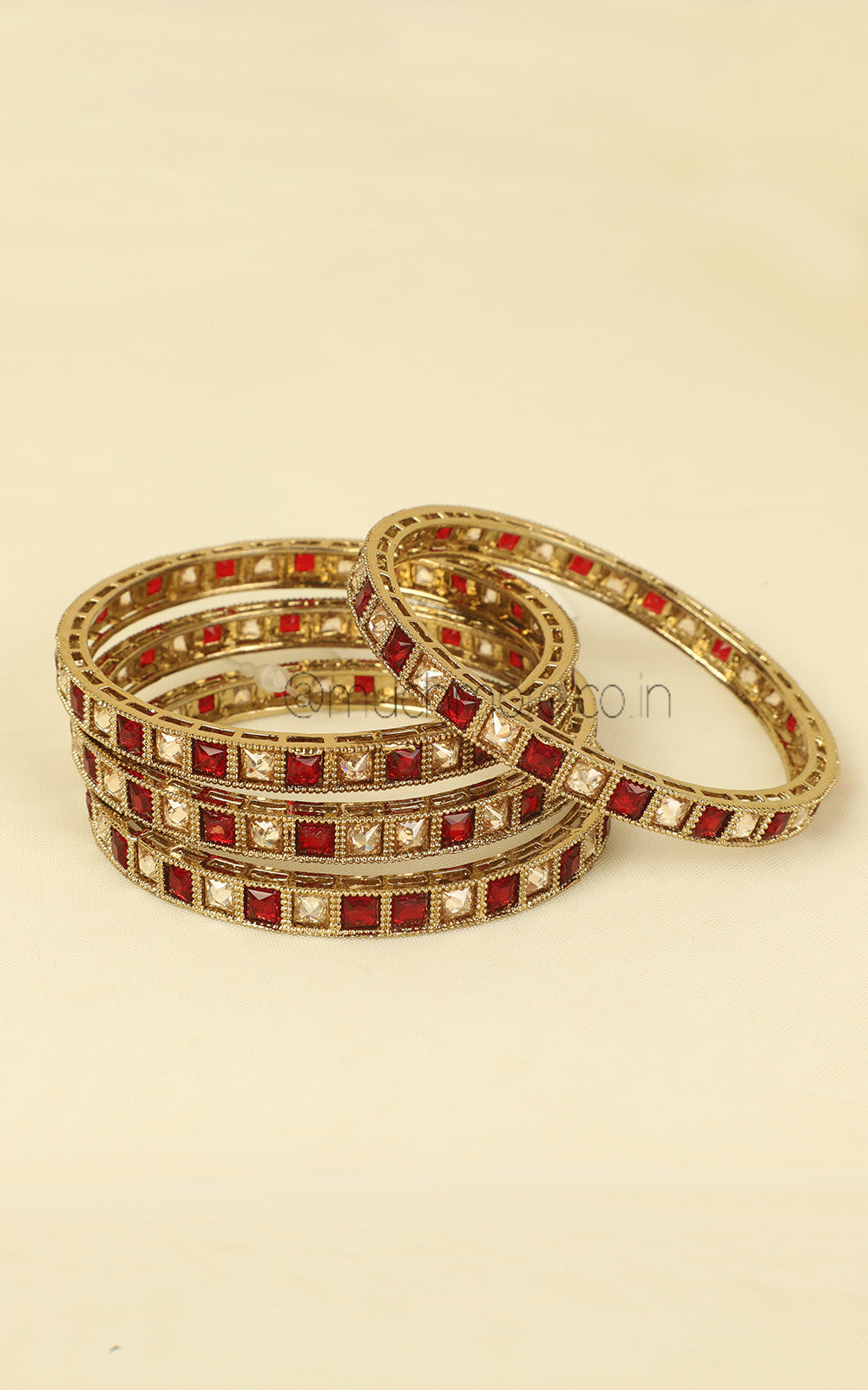 Gold Polish Ruby Color Festive Bangles For Women