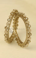 Pacheli Bangles In Antique Gold Polish With Pearl Work