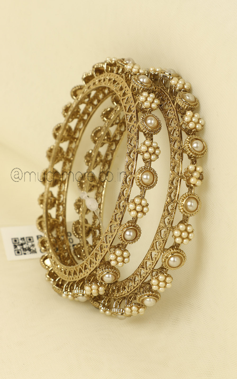 Antique Gold Polish Pacheli Style Bangles With Pearls