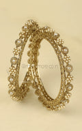 Antique Gold Polish Pacheli Style Bangles With Pearls