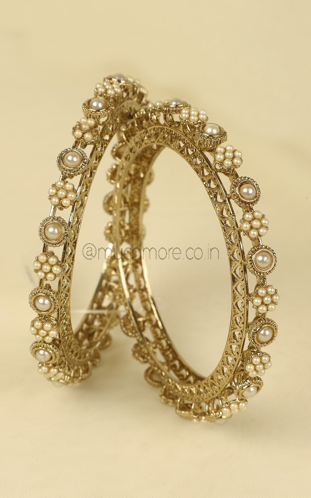 Antique Gold Polish Pacheli Style Bangles With Pearls