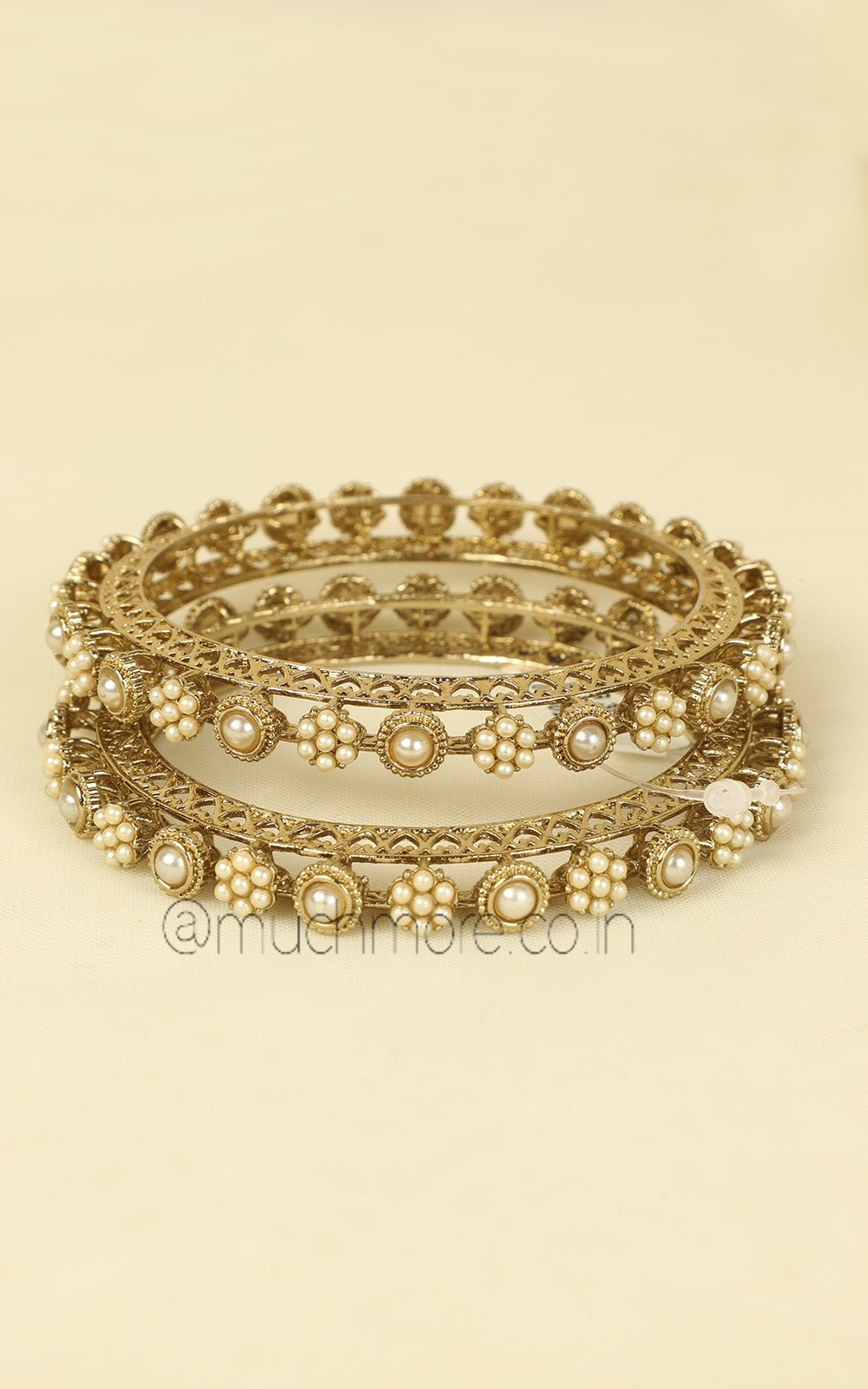 Antique Gold Polish Pacheli Style Bangles With Pearls