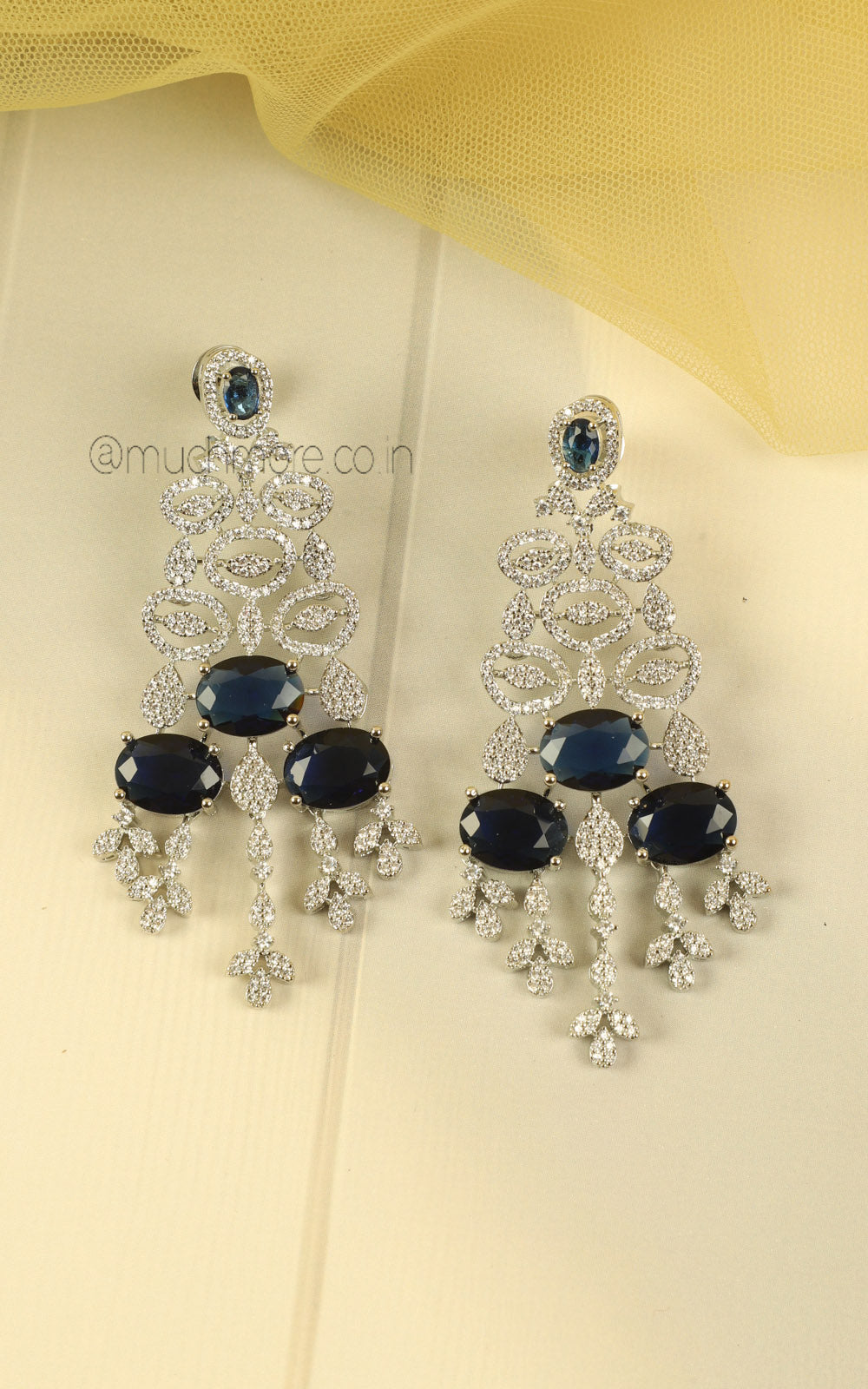 Much-More Sapphire Blue Silver Zircon Choker Necklace Set