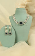 Silver Zircon Sapphire Blue With Pearl Necklace Earrings