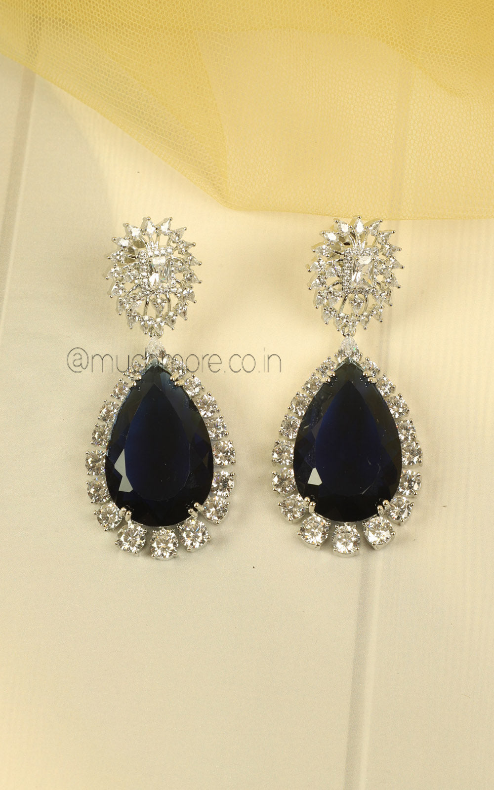 Luxury Wedding Zircon Necklace Set Sapphire Blue Finish Jewellery