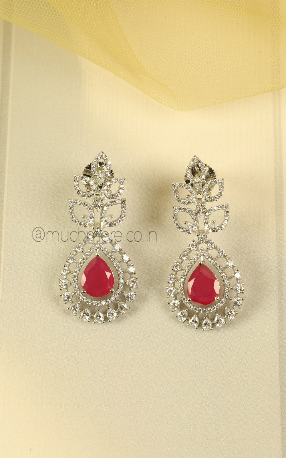 Royal Ruby Diamond Zircon Necklace Set For Modern Bride