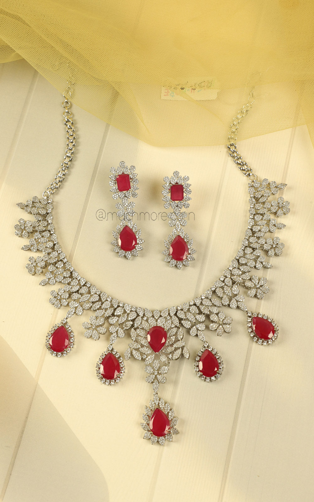Modern Elegant Ruby Zircon Necklace Set Crafted With Fine Detailing